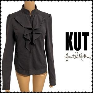 Kut From The Kloth Women’s Large Black Ruffle Front Jacket Full Zip